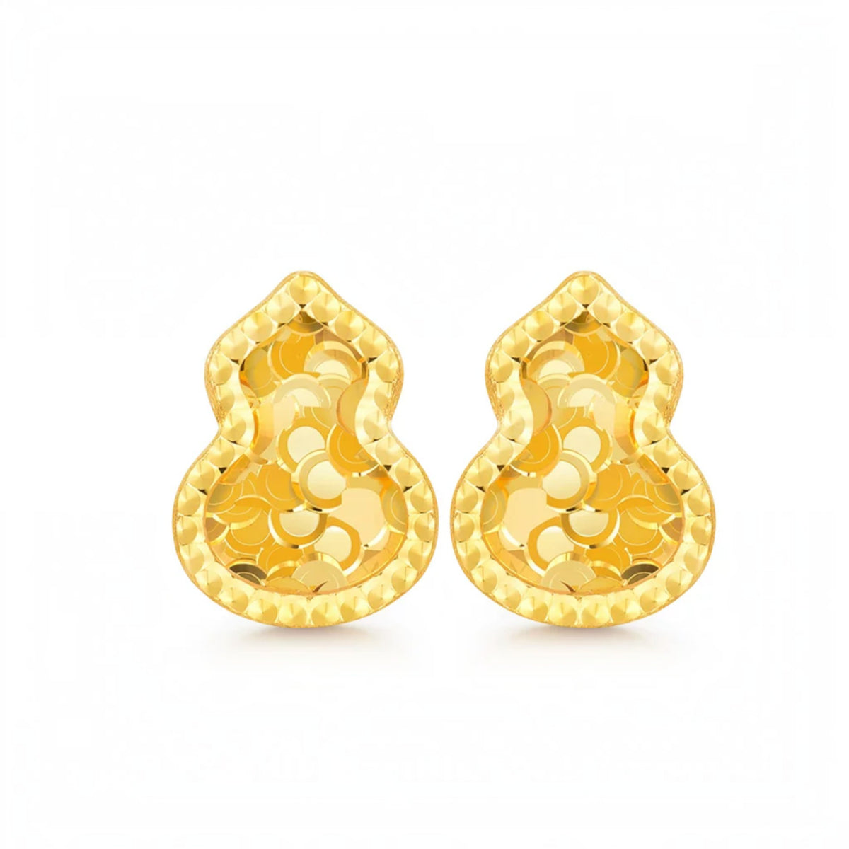 18K Fine Gold Shimmer Gourd Stud Earrings