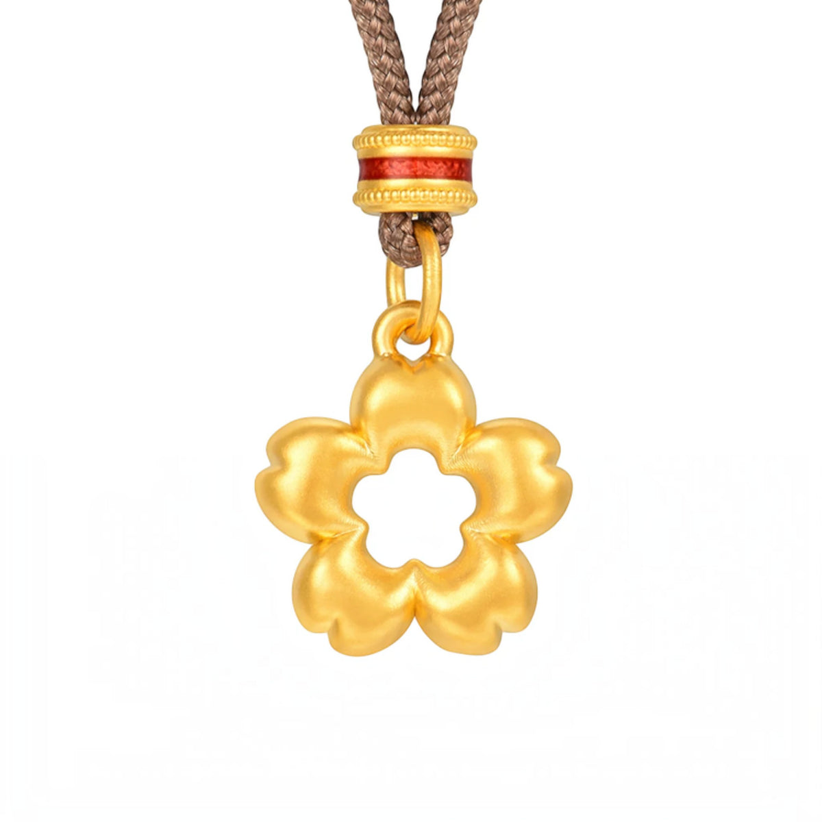 24K Gold Flower Moissanite Pendant Cord Necklace