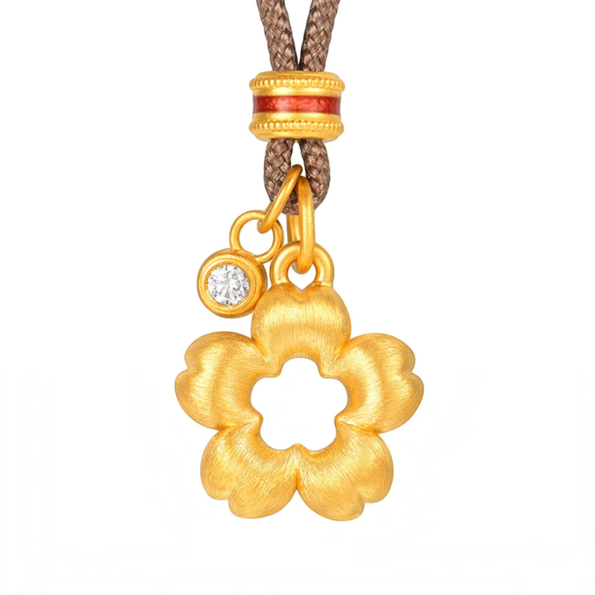 24K Gold Flower Moissanite Pendant Cord Necklace