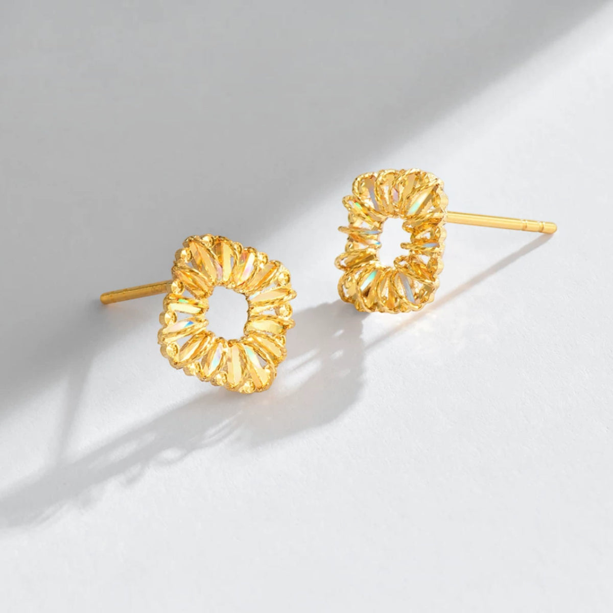 18K Fine Gold Shimmer Square Minimal Stud Earrings