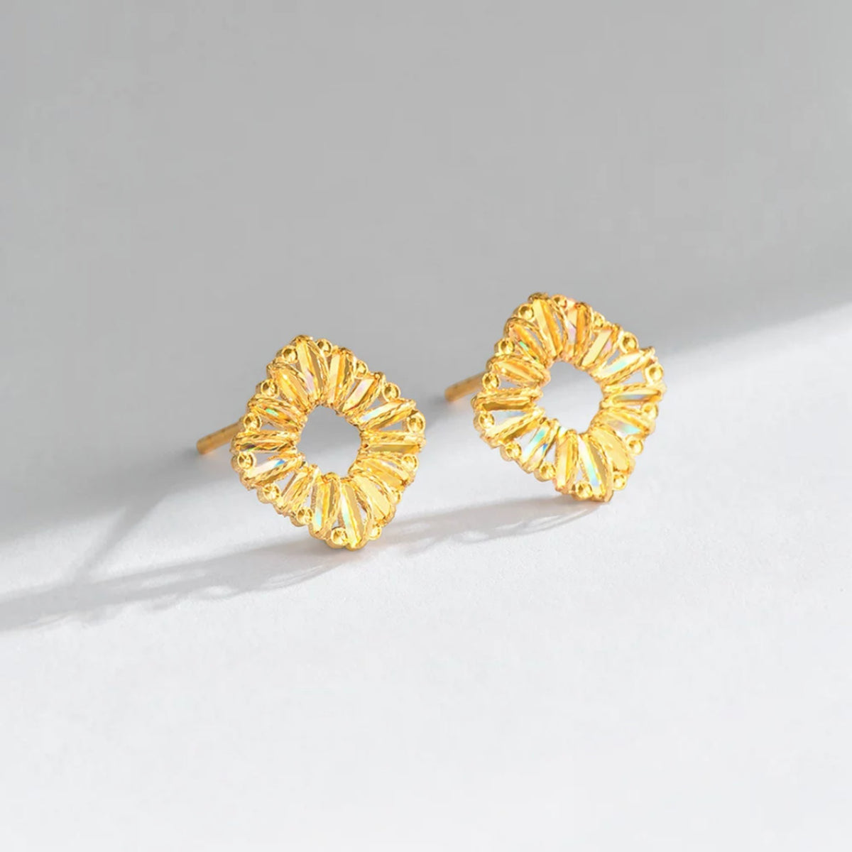 18K Fine Gold Shimmer Square Minimal Stud Earrings