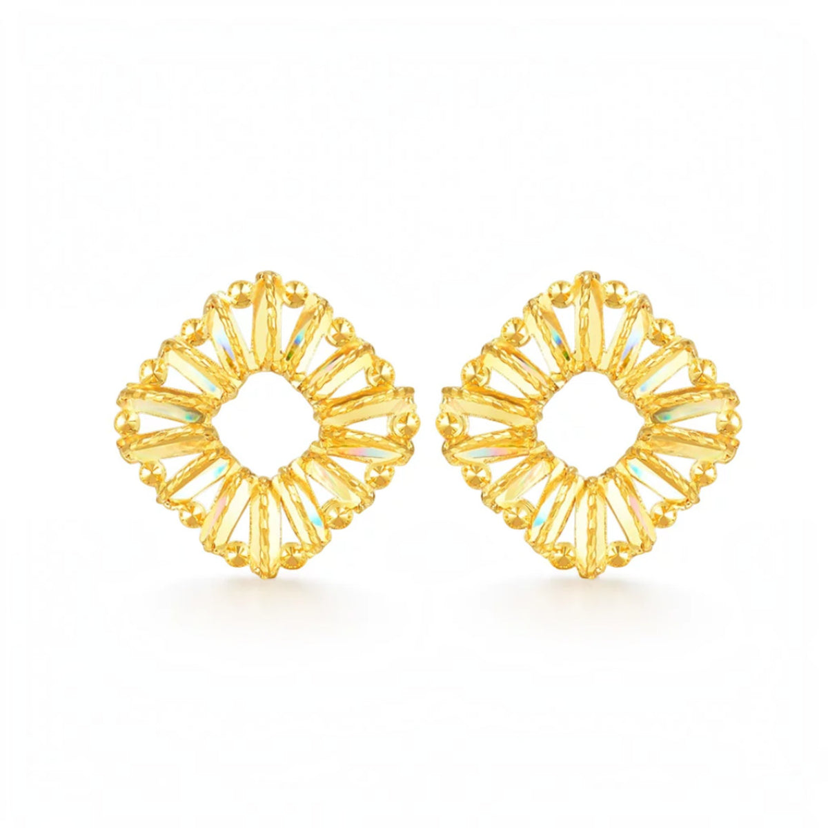 18K Fine Gold Shimmer Square Minimal Stud Earrings