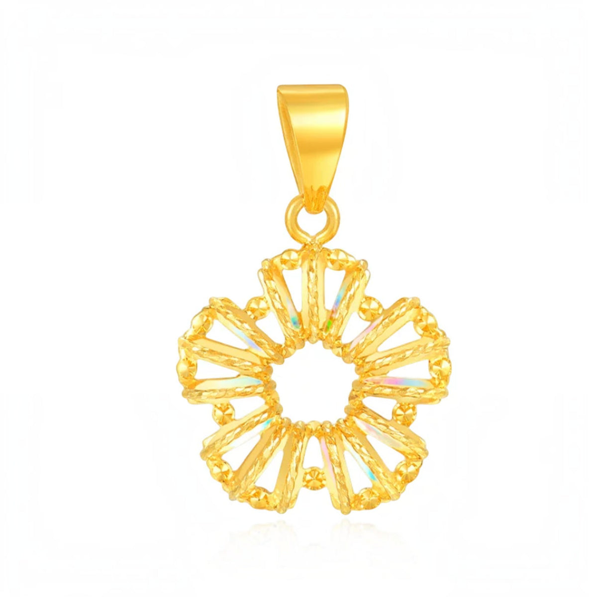 18K Gold Shimmer Flower Pendant
