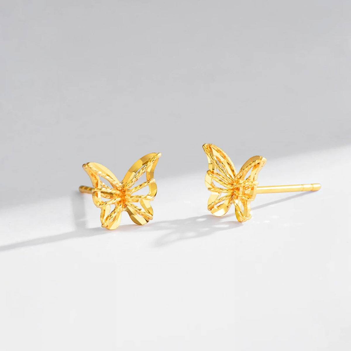 18K Fine Gold Shimmer Butterfly Stud Earrings