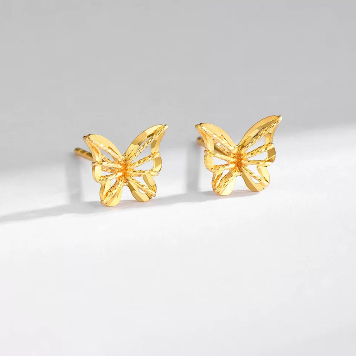 18K Fine Gold Shimmer Butterfly Stud Earrings