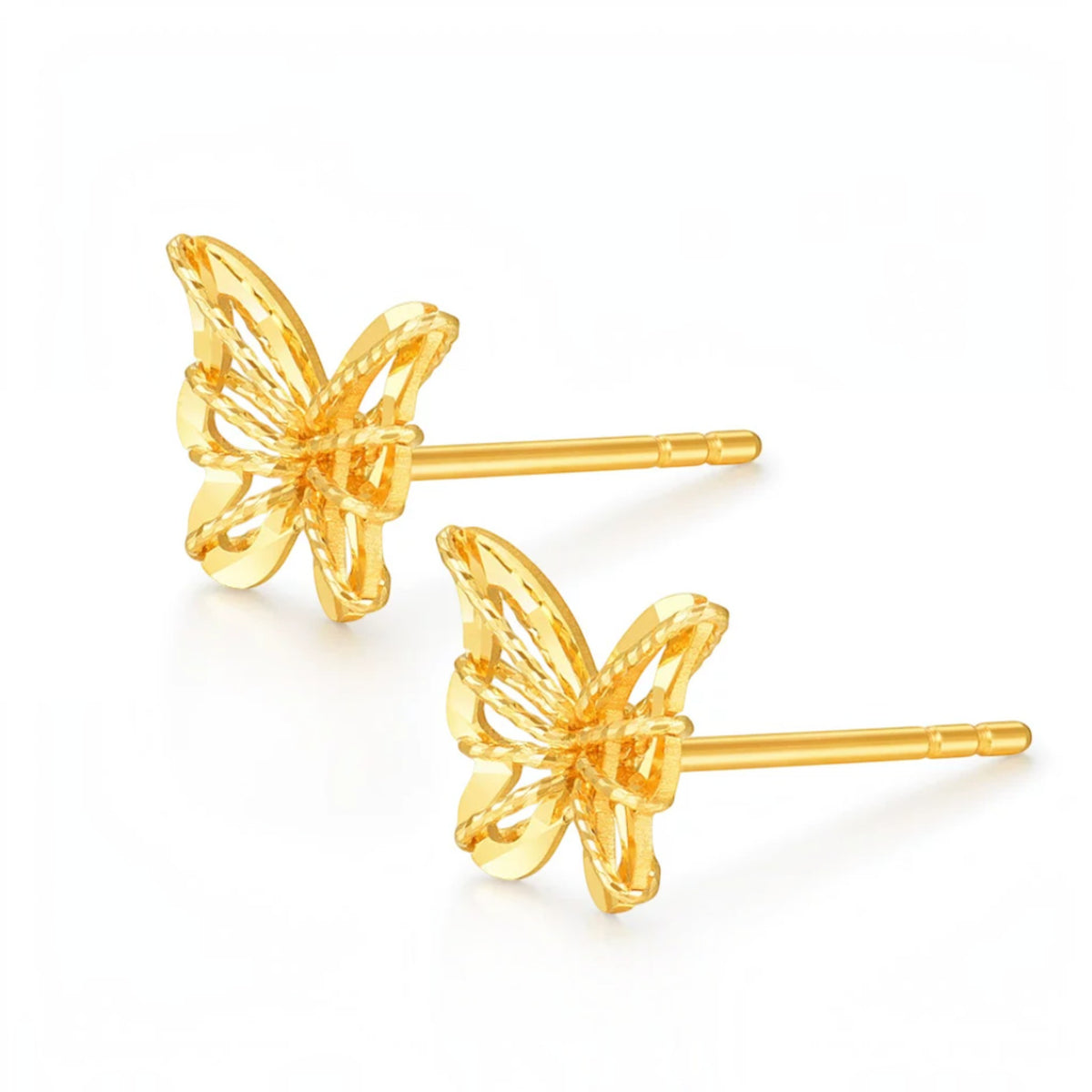 18K Fine Gold Shimmer Butterfly Stud Earrings