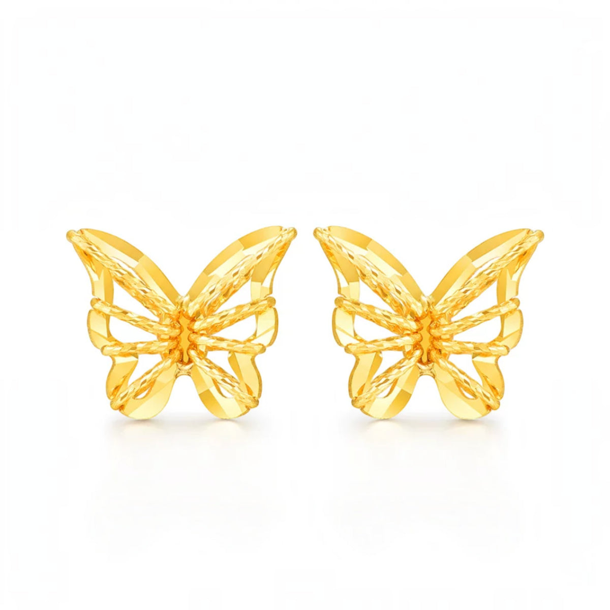18K Fine Gold Shimmer Butterfly Stud Earrings
