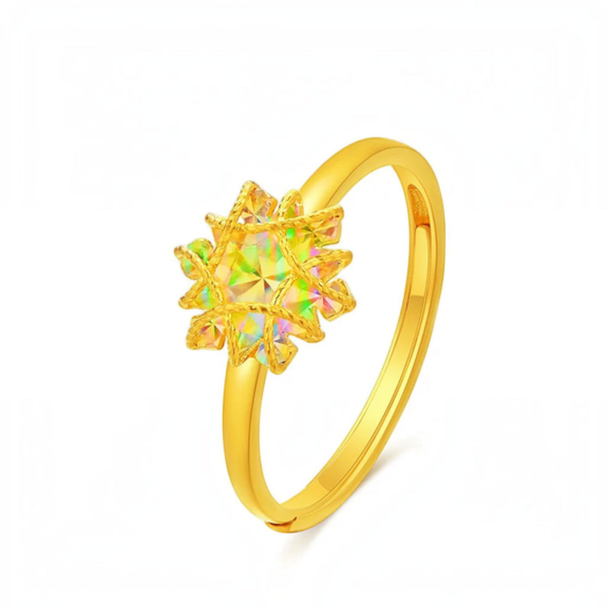 24k Fine Gold Snow Snowflake Star Glimmer Ring Necklace