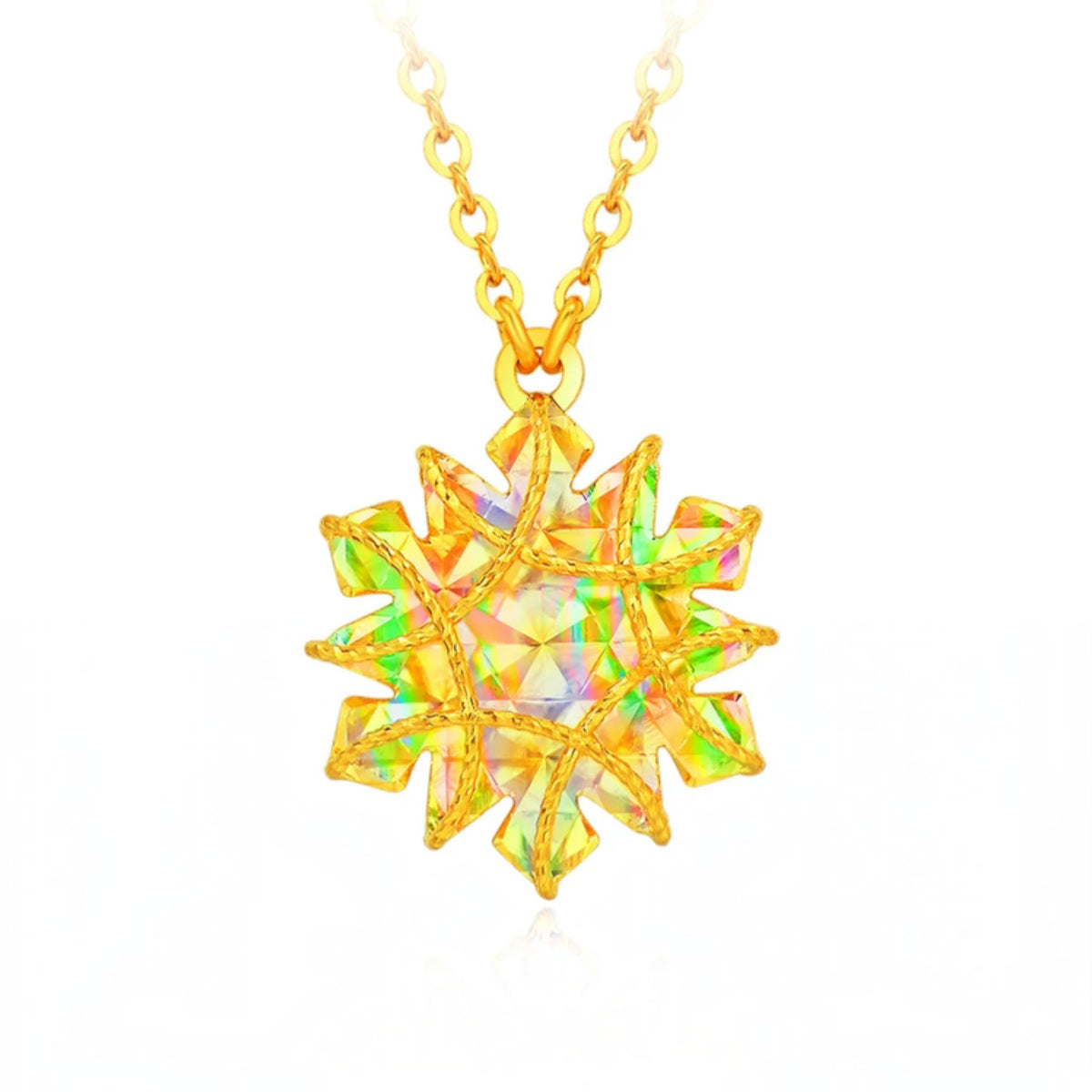 24k Fine Gold Snow Snowflake Star Glimmer Ring Necklace