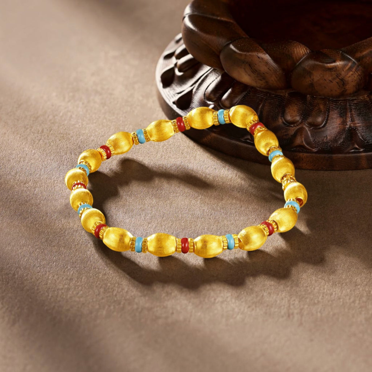 24K Gold Gemstone Olive Beads Luxurious Bracelet