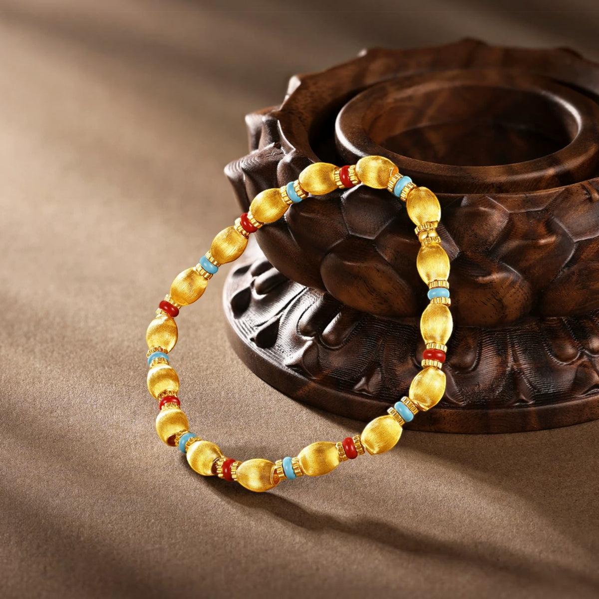 24K Gold Gemstone Olive Beads Luxurious Bracelet