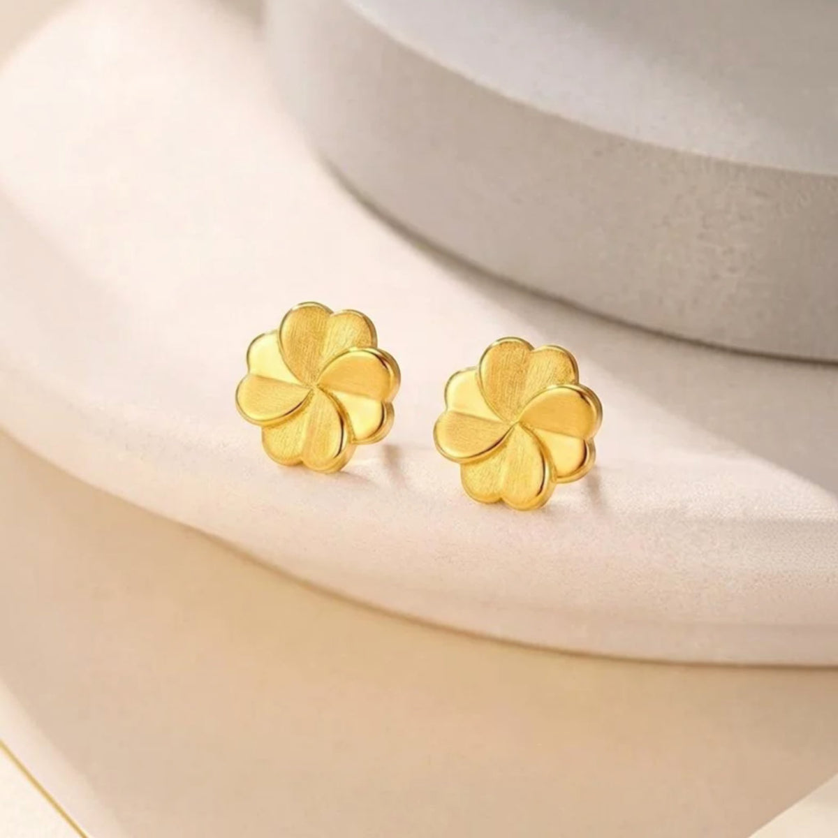 24K Gold Lucky Clover Stud Earrings