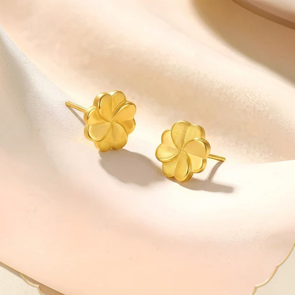 24K Gold Lucky Clover Stud Earrings