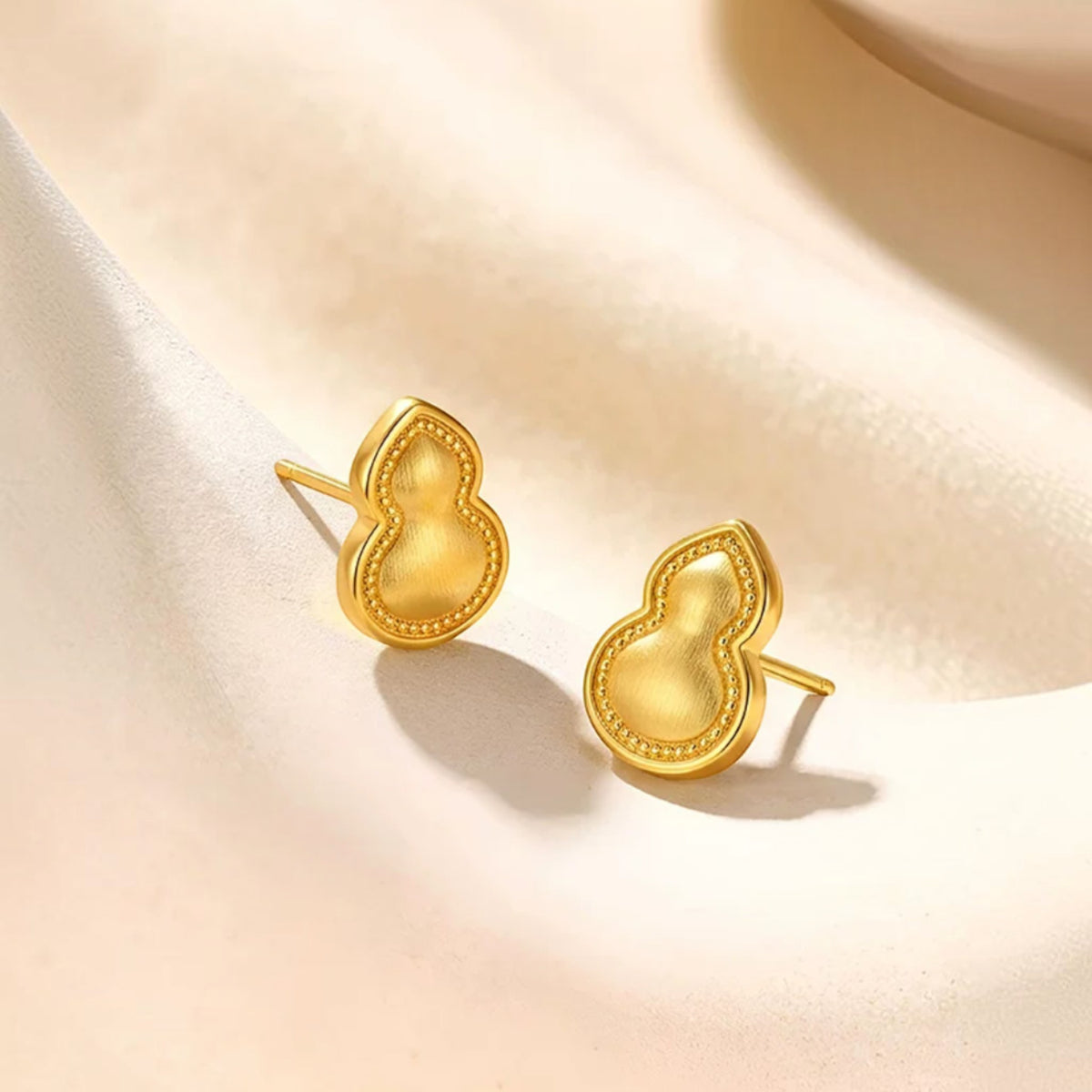 24K Gold Lucky Ruyi Gourd Stud Earrings