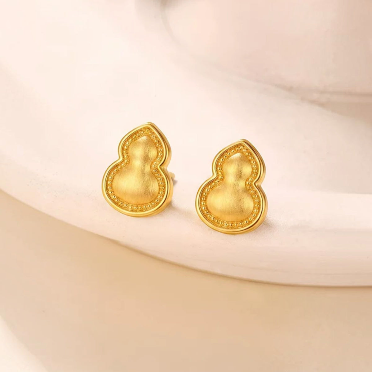 24K Gold Lucky Ruyi Gourd Stud Earrings