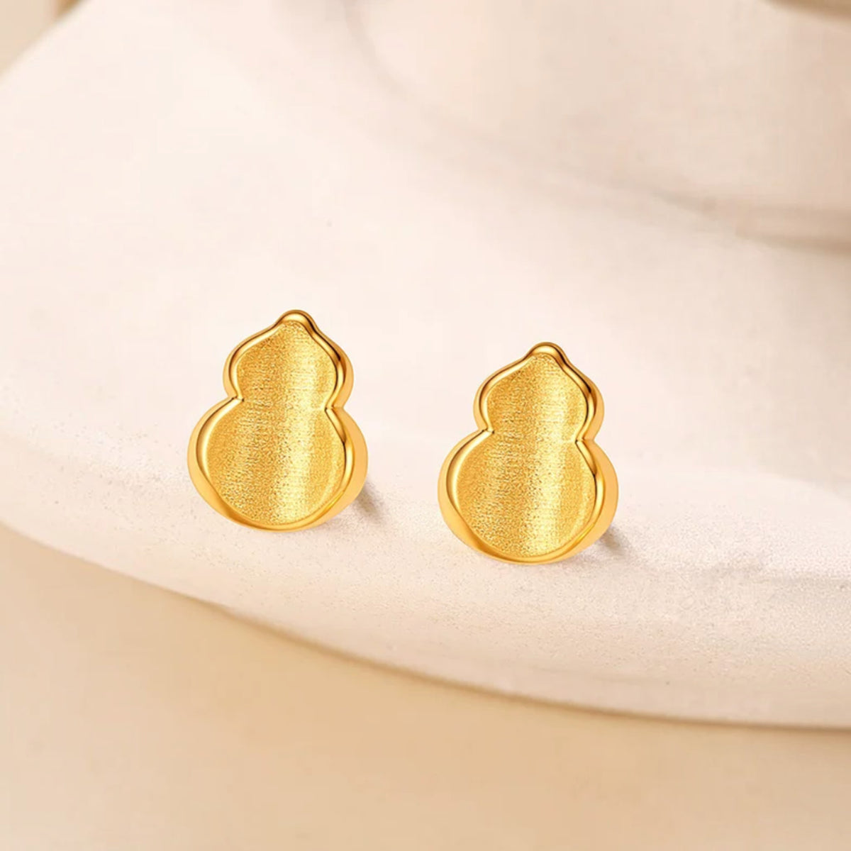 24K Gold Shimmer Lucky Gourd Stud Earrings