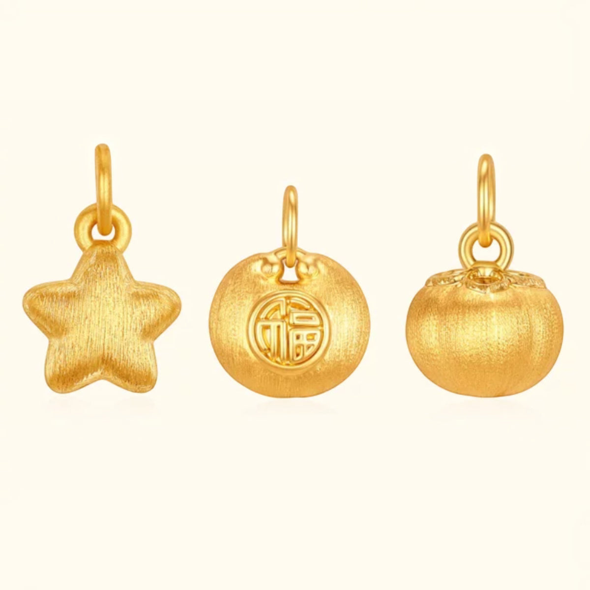 24k 999 Gold Persimmon Star and Blessing Lock Charm D.I.Y Pendant