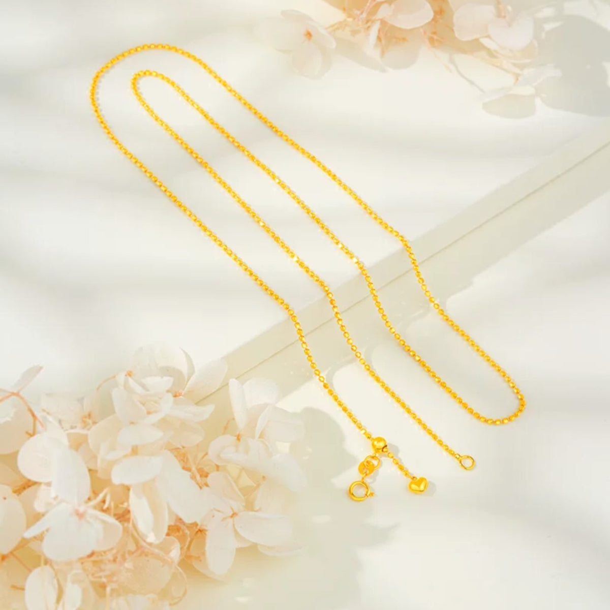 18k Gold Beads Minimal Adjustable Chain Heart Charm Necklace