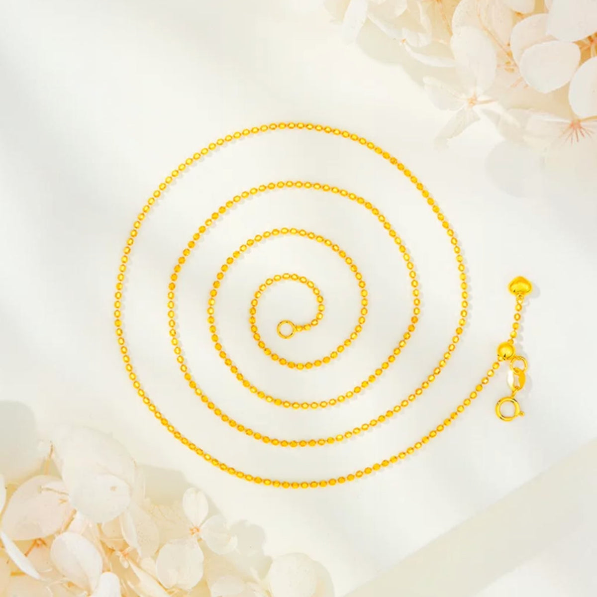 18k Gold Beads Minimal Adjustable Chain Heart Charm Necklace