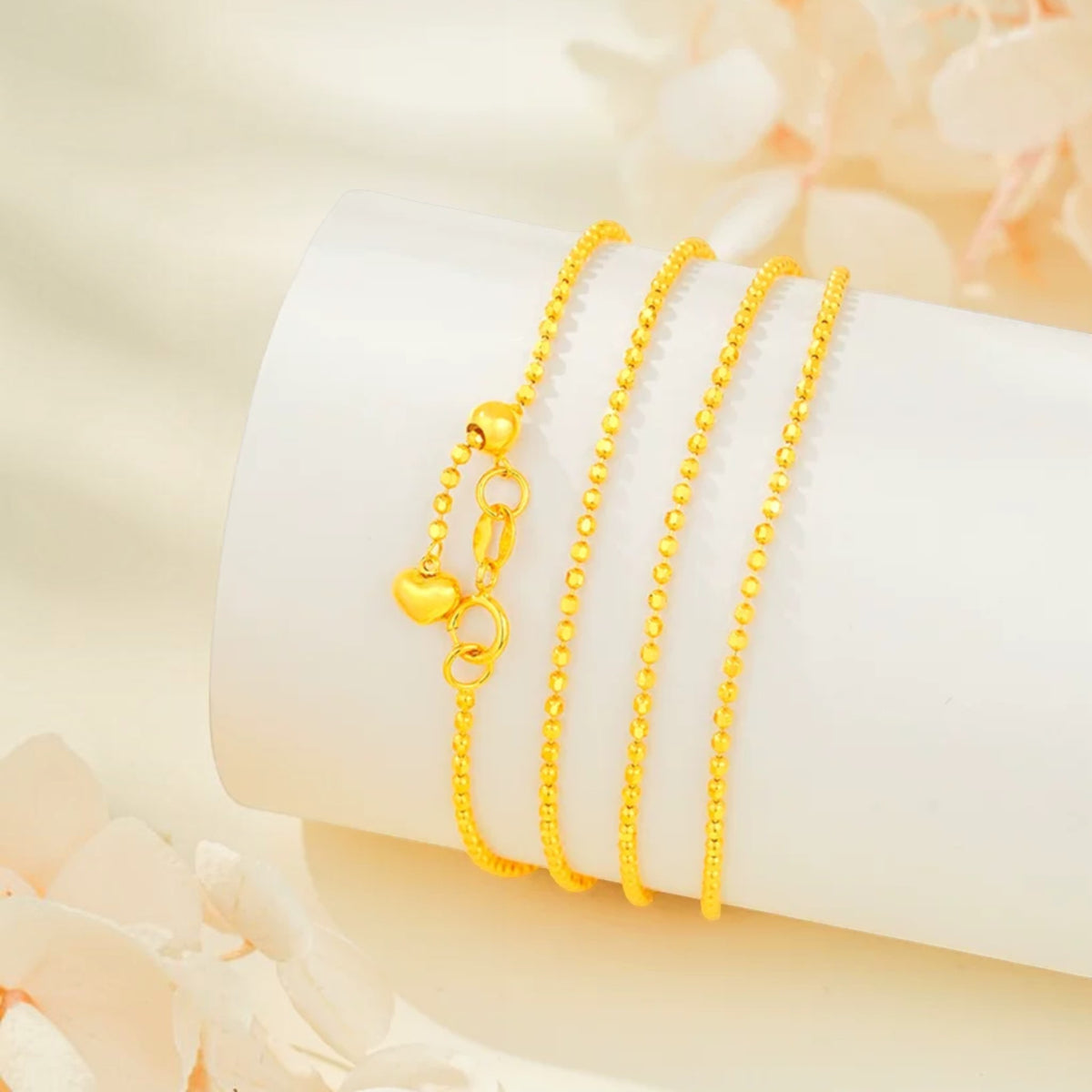 18k Gold Beads Minimal Adjustable Chain Heart Charm Necklace