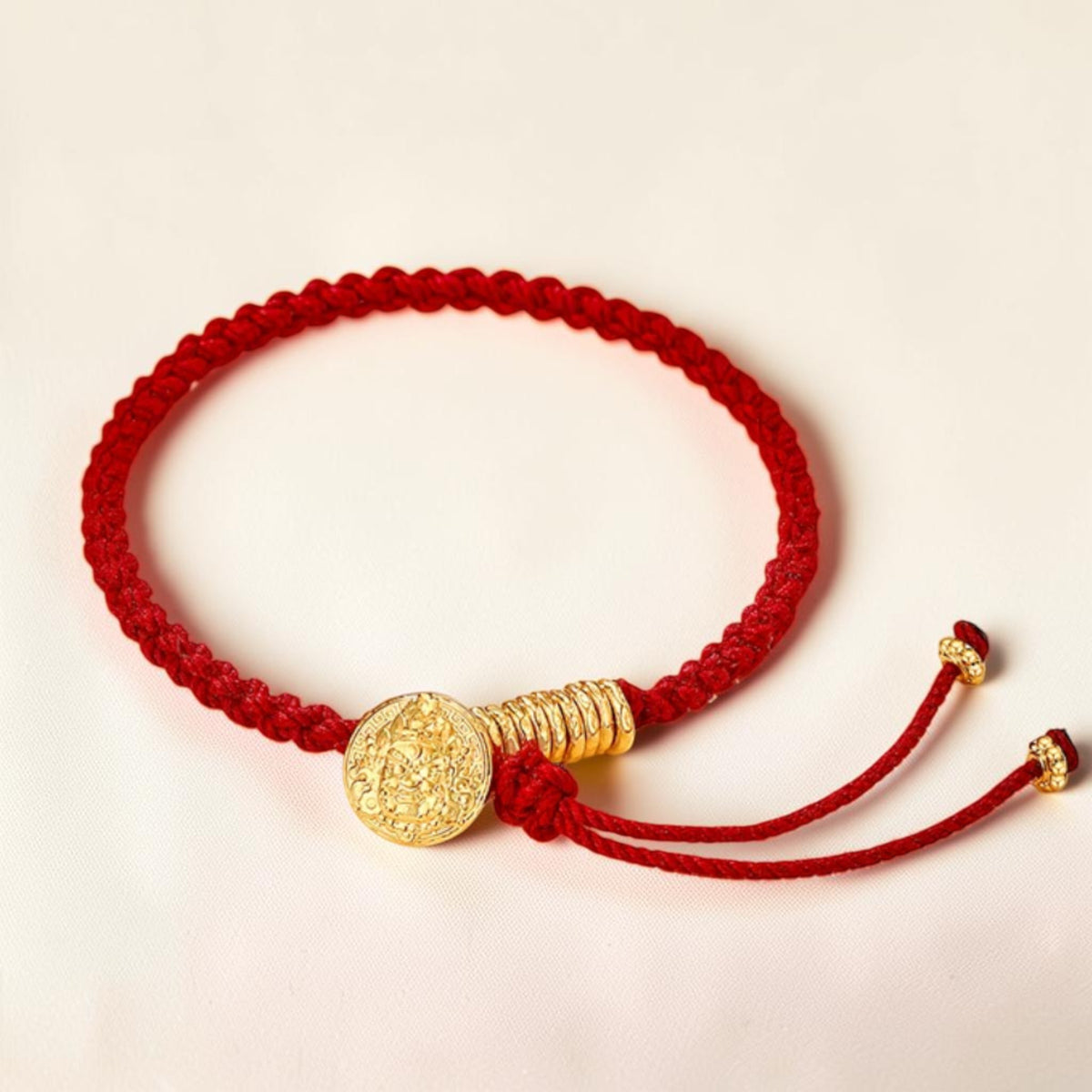 24K 999 Gold God of Wealth Charm Beads Cord Bracelet