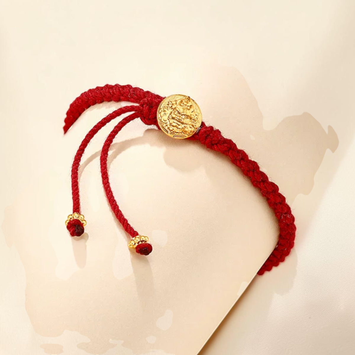 24K 999 Gold God of Wealth Charm Beads Cord Bracelet