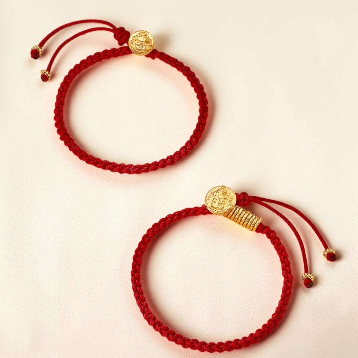 24K 999 Gold God of Wealth Charm Beads Cord Bracelet