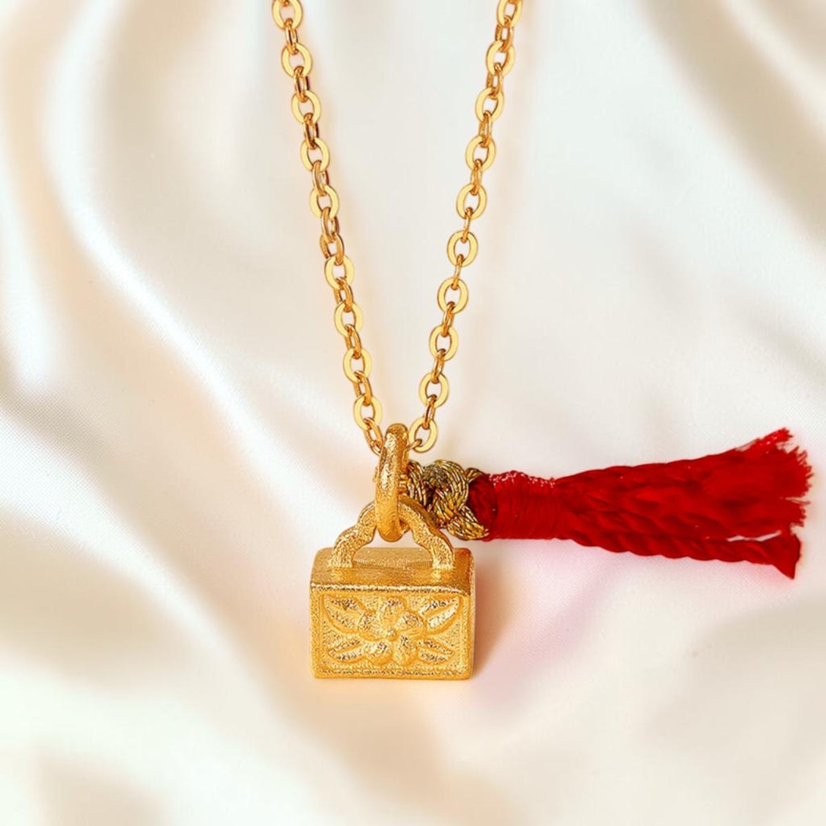 24K 999 Gold Auspicious Fortune Blessing Seal Pendant Bracelet