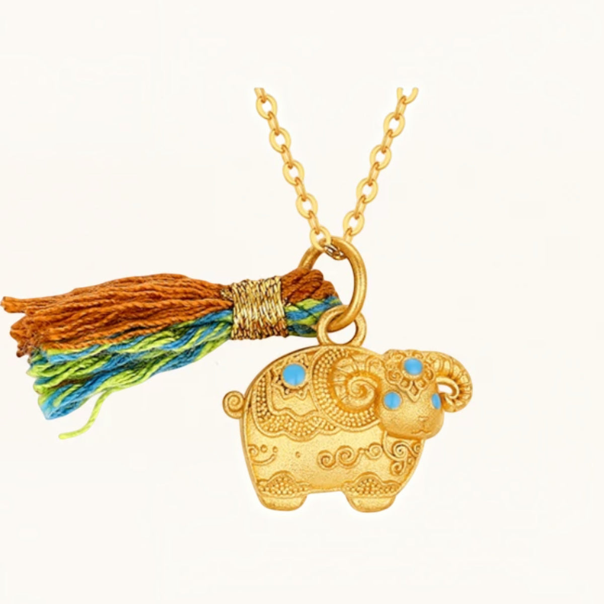 24k Gold Zodiac Sheep Tassel Pendant