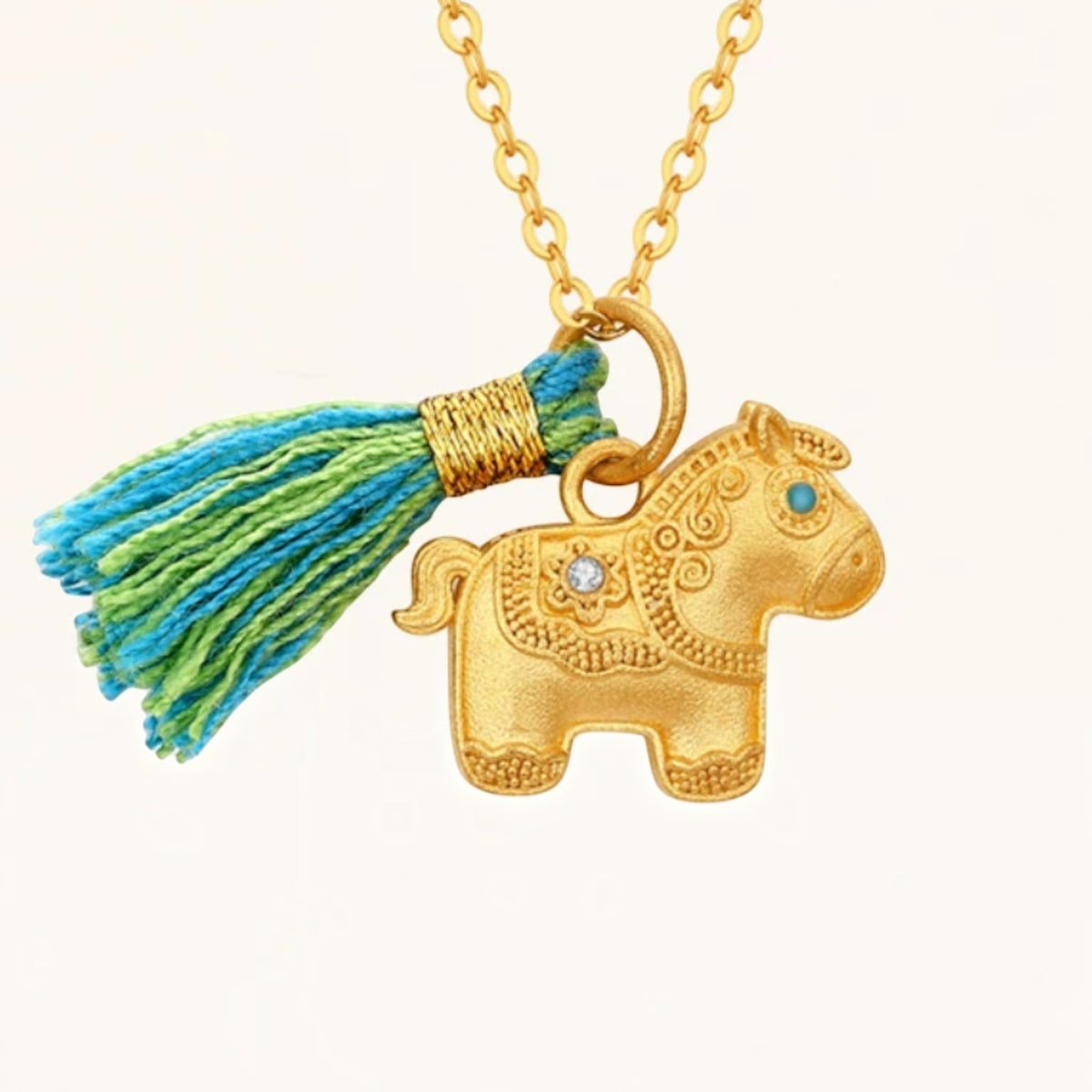24k Gold Zodiac Year of Horse Tassel Pendant