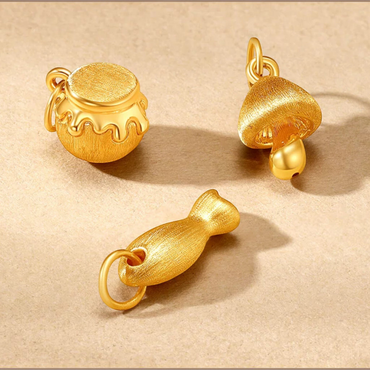 24k Gold Mushroom Honey Jar Fish D.I.Y Charm Pendant