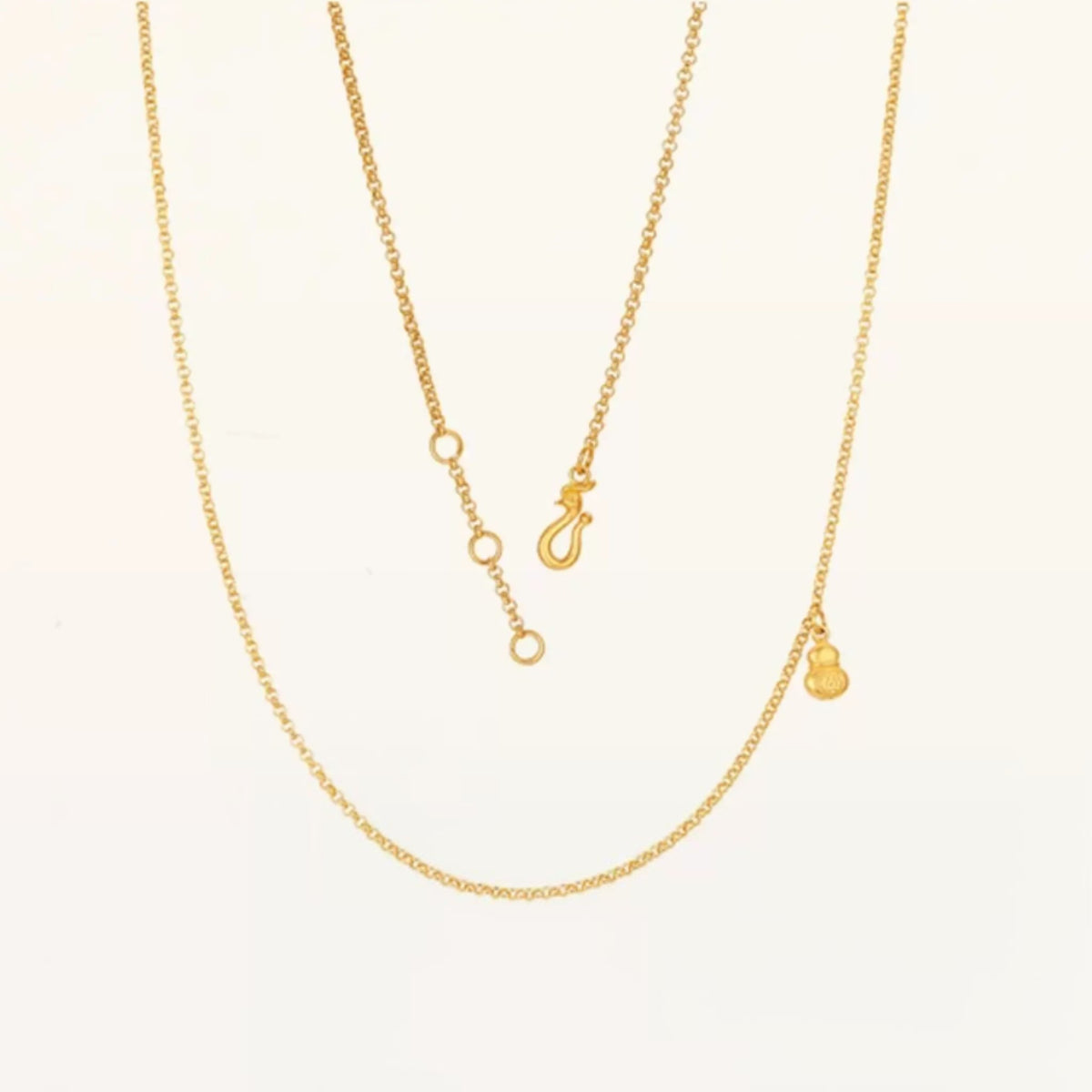 24k 999 Fine Gold Minimal Gourd Charm Necklace Chain