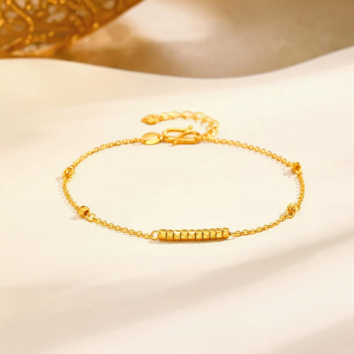 24K 999 Gold Minimalist Style Cube Beads Chain Bracelet