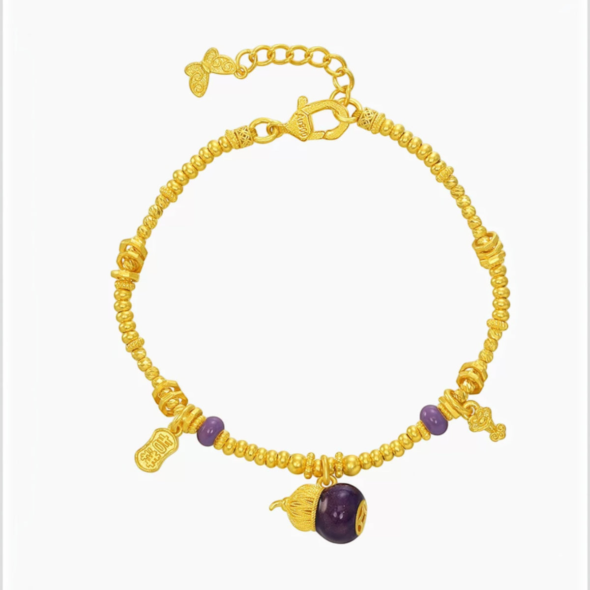 24k 999 Gold Gourd Charm Beads Bracelet