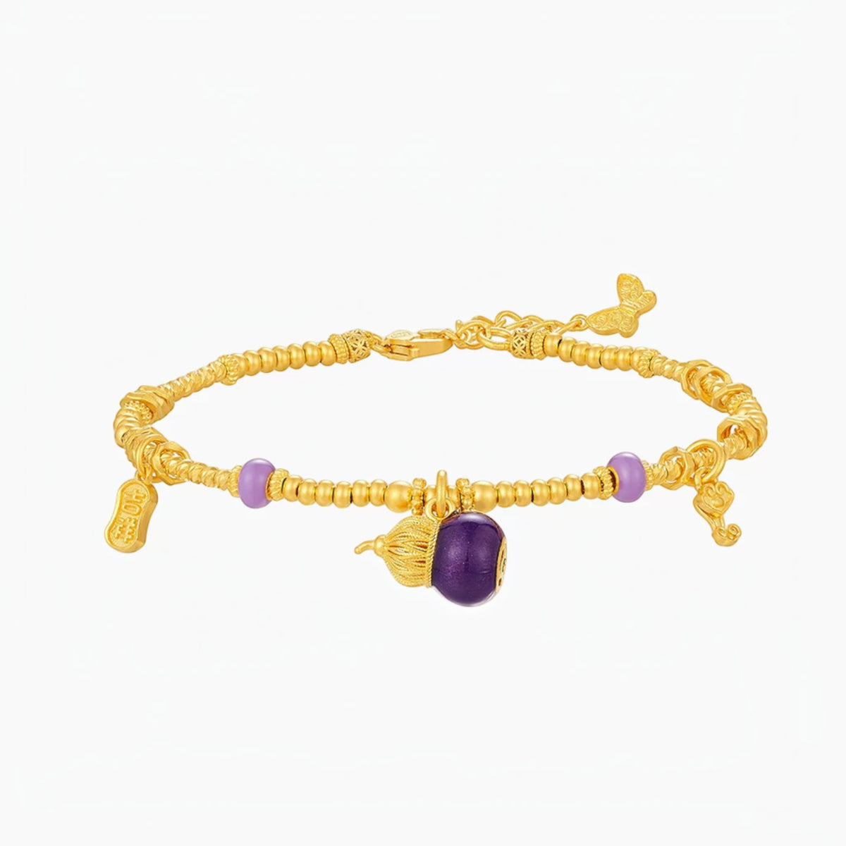 24k 999 Gold Gourd Charm Beads Bracelet