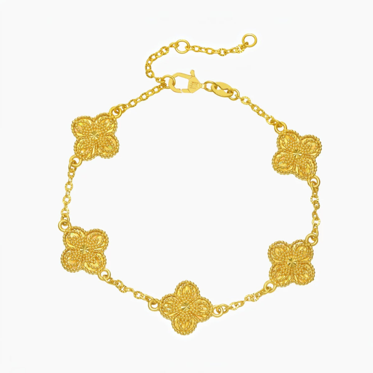 24k 999 Gold Lucky Clover Leaf Charm Chain Bracelet