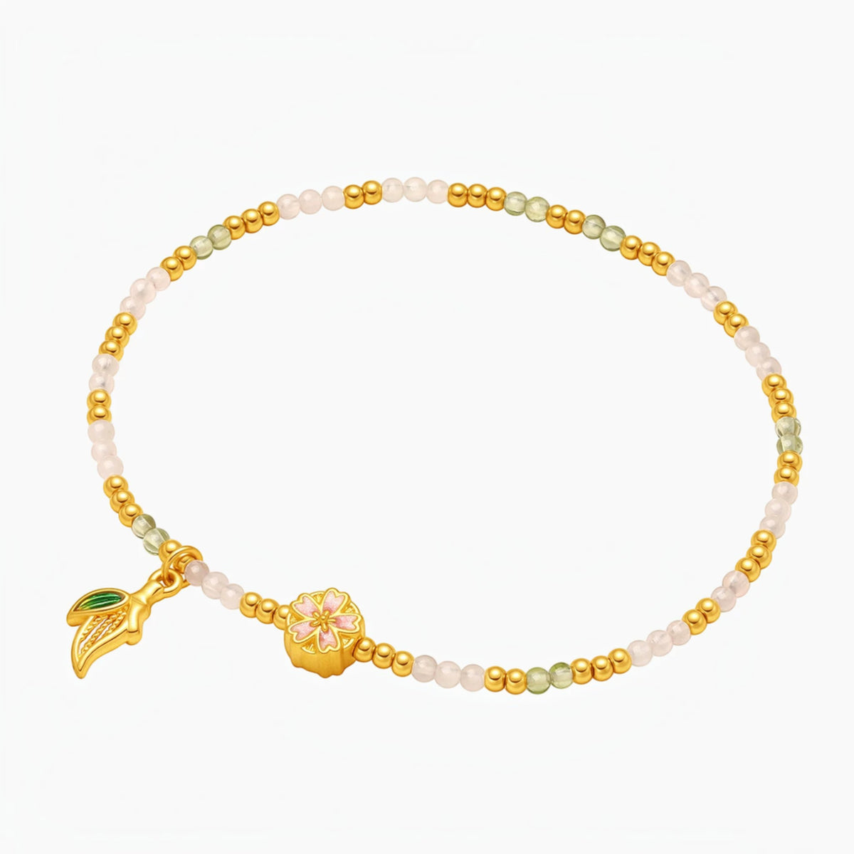 24k 999 Gold 5D Hard Gold Flower Enamel Beads Bracelet