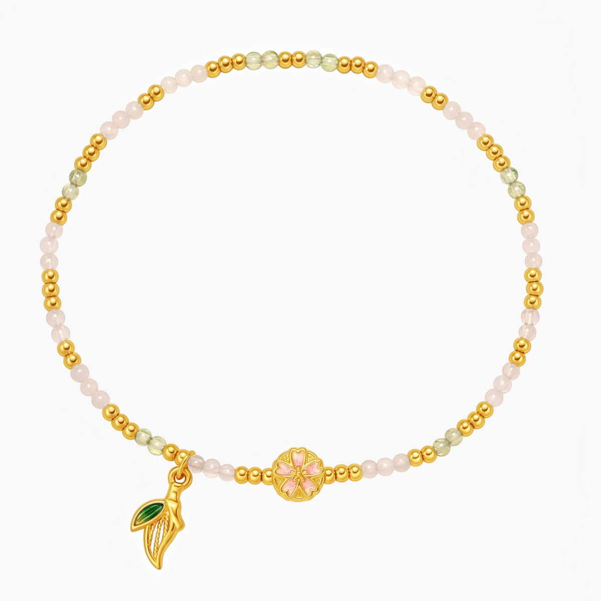 24k 999 Gold 5D Hard Gold Flower Enamel Beads Bracelet