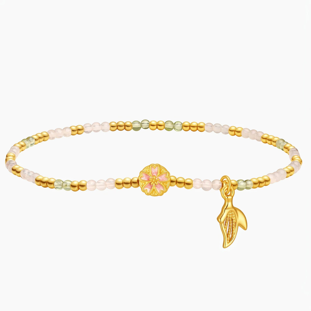 24k 999 Gold 5D Hard Gold Flower Enamel Beads Bracelet