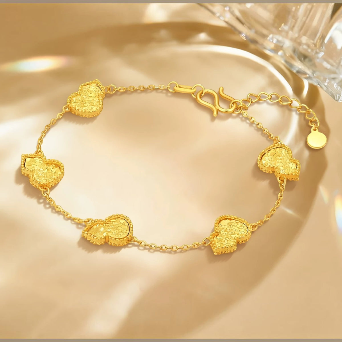 24k 999 Gold Lucky Gourd Charm Chain Bracelet