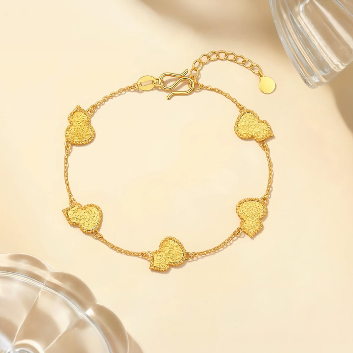 24k 999 Gold Lucky Gourd Charm Chain Bracelet