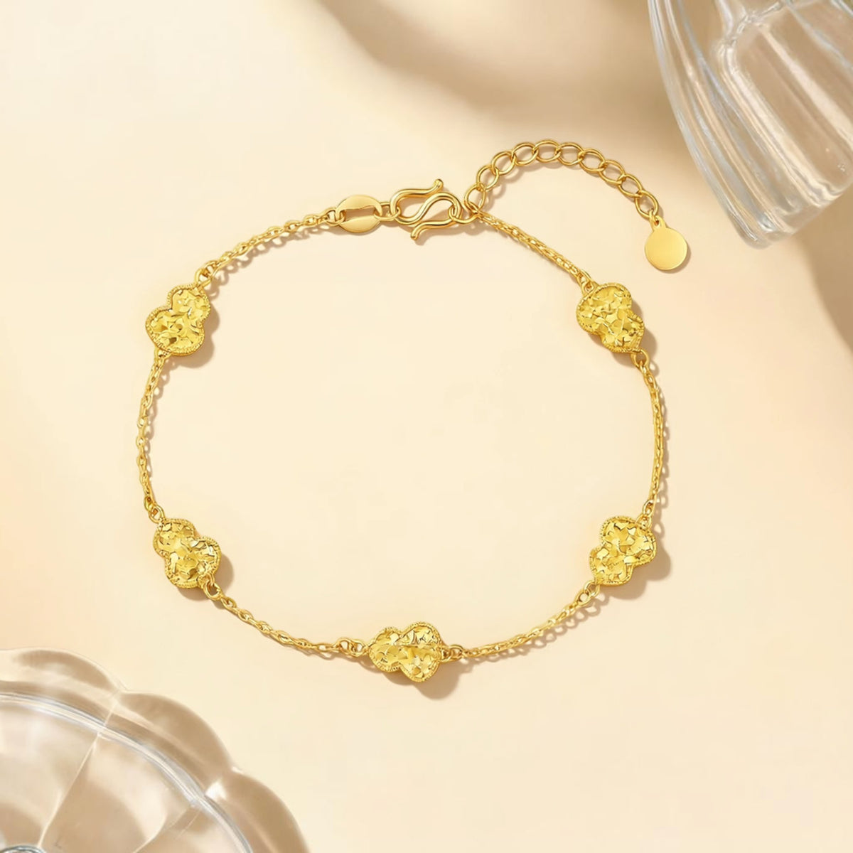 24k 999 Gold Lucky Gourd Charm Chain Bracelet