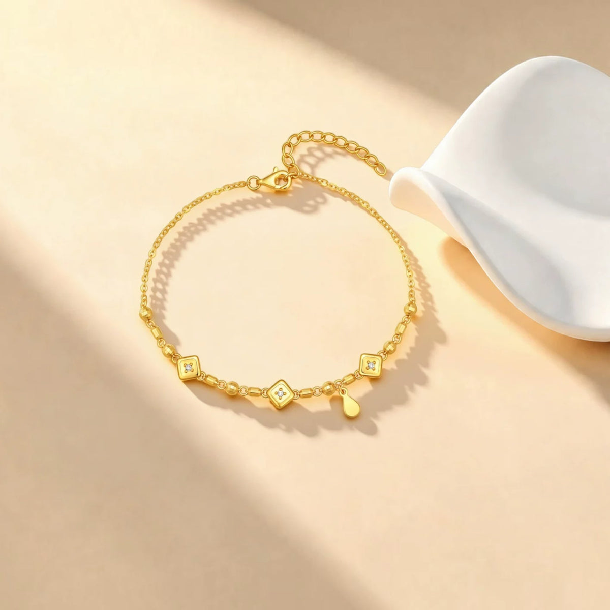 24k 999 Gold Minimal Charm Diamond Chain Bracelet