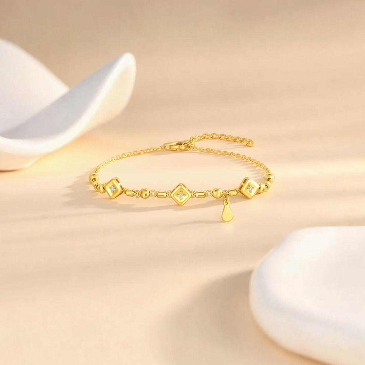 24k 999 Gold Minimal Charm Diamond Chain Bracelet