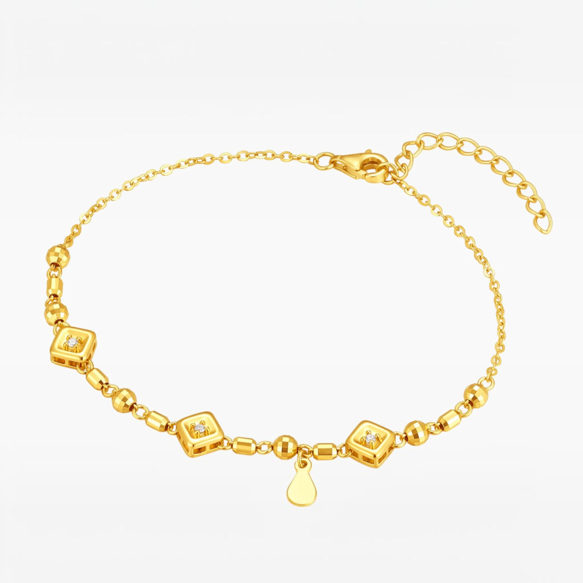 24k 999 Gold Minimal Charm Diamond Chain Bracelet