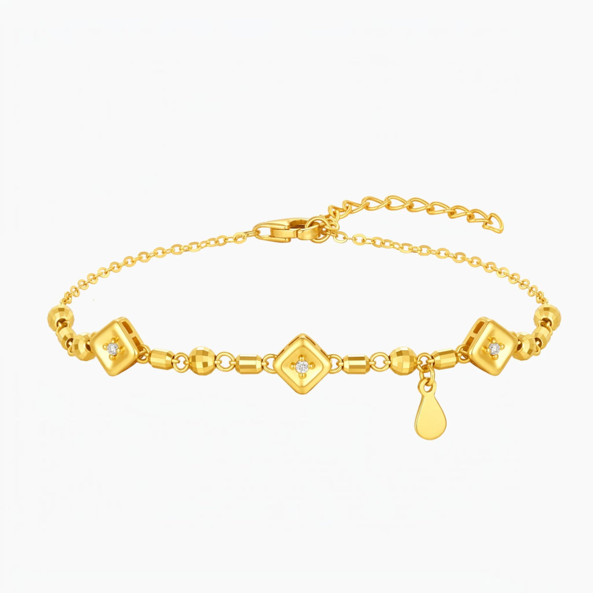 24k 999 Gold Minimal Charm Diamond Chain Bracelet