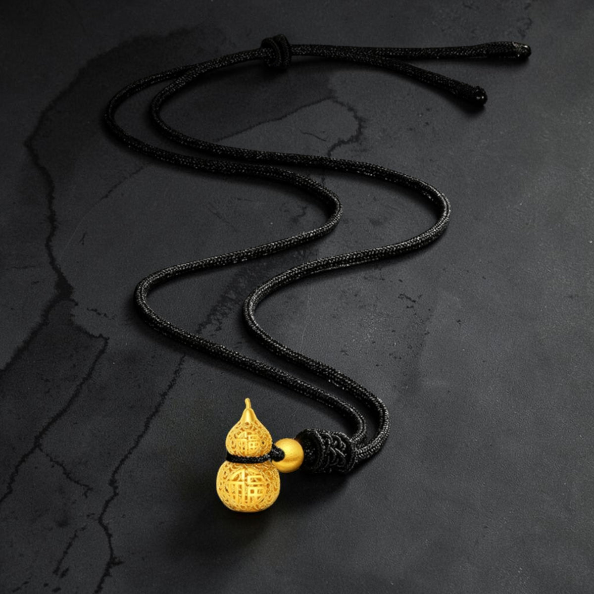 24k 999 Gold Lucky Blessing Gourd Pendant Cord Necklace