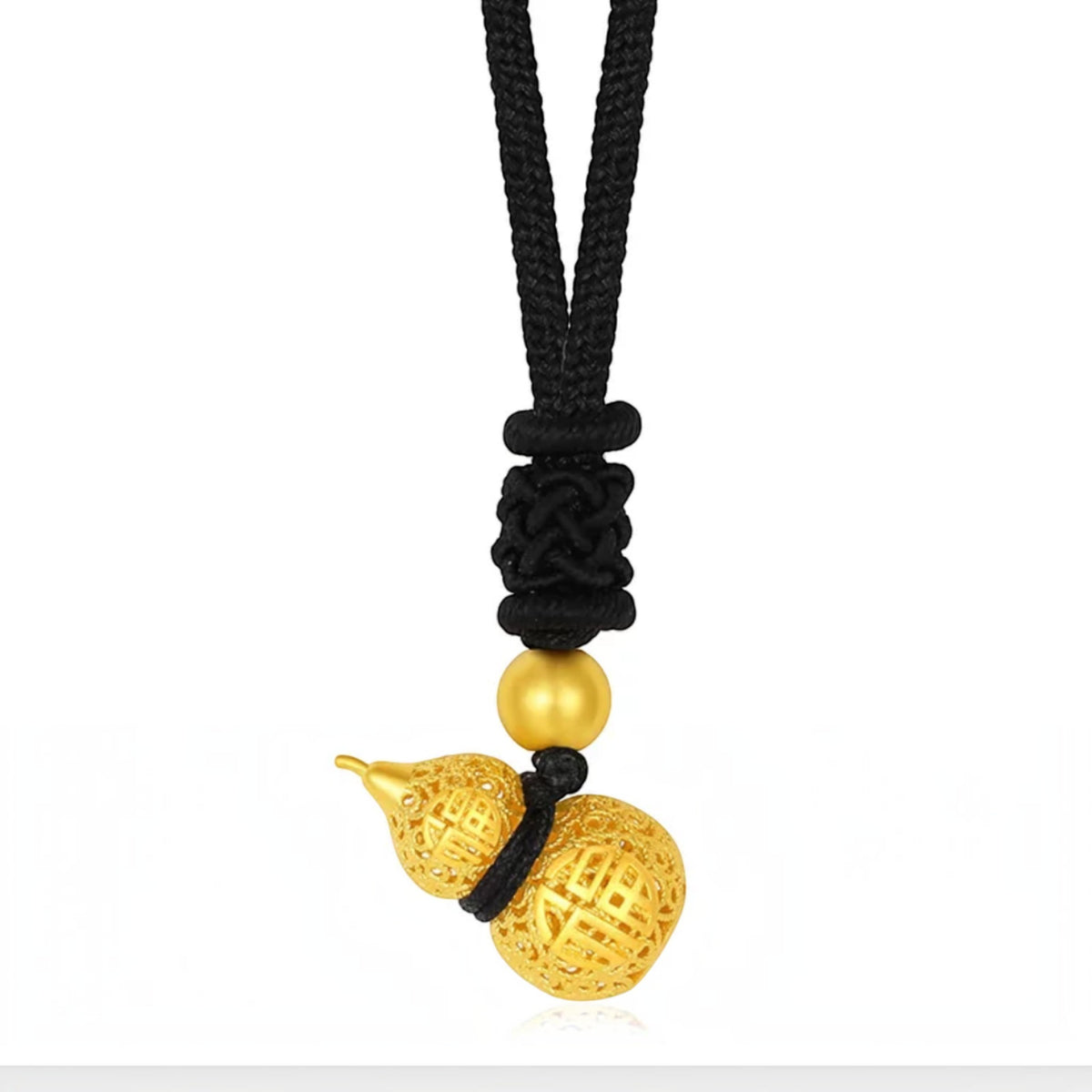 24k 999 Gold Lucky Blessing Gourd Pendant Cord Necklace