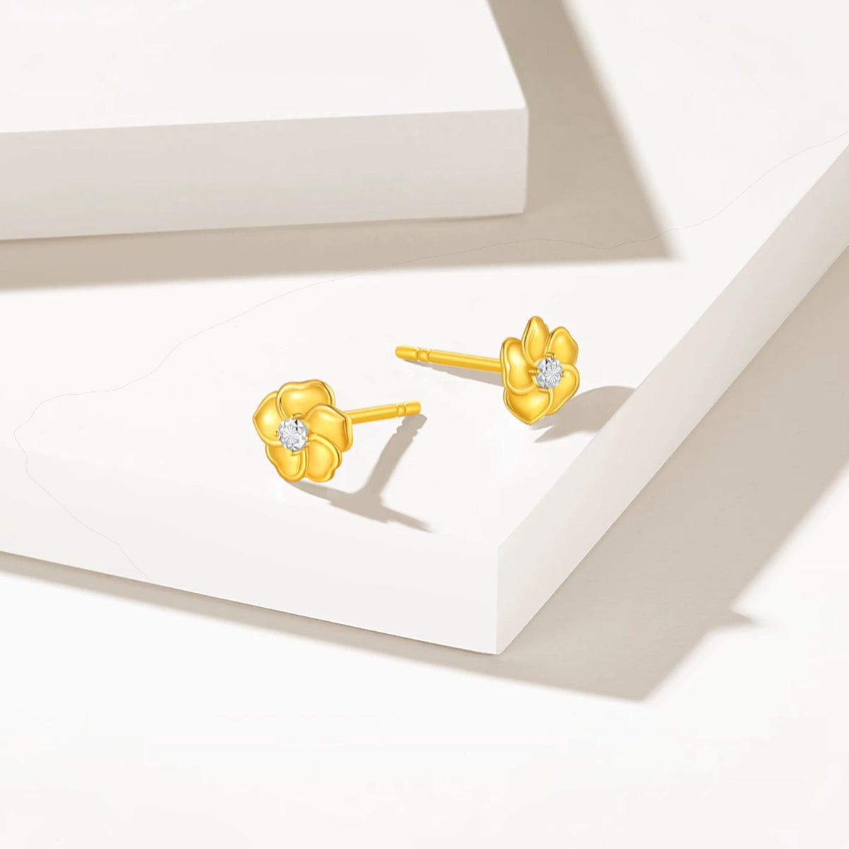 24K 999 Gold Flower Stud Earrings