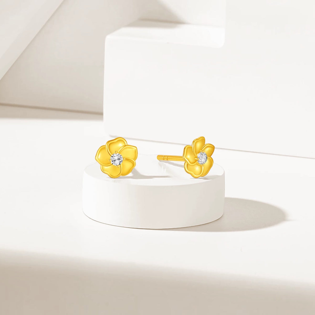 24K 999 Gold Flower Stud Earrings